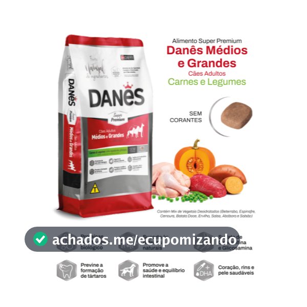 Ração Cães Super Premium Danes Medias e Grandes Carne Batata Doce e legumes 15kg