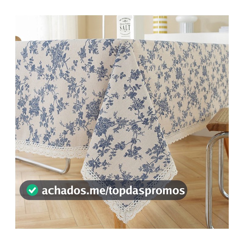 Toalha de mesa 100% poliéster Padrão floral de planta de poliéster Renda Azul Impresso Tassel Pano de fundo de mesa