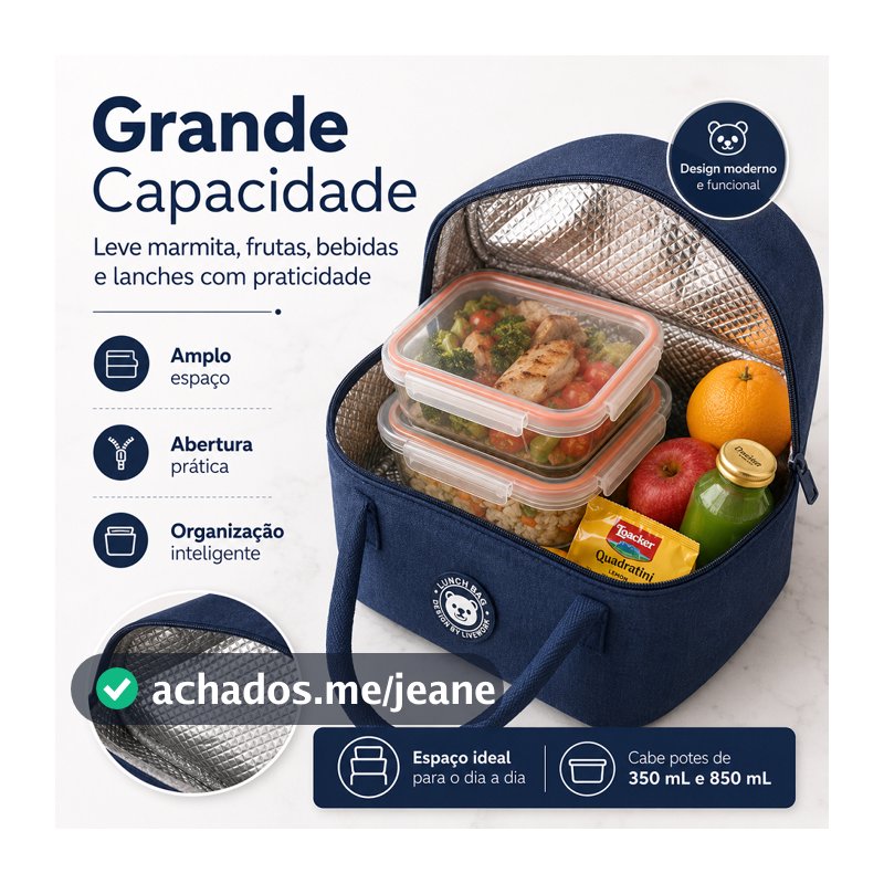 Bolsa Térmica Portátil Impermeável e Anti-Óleo, Lancheira Marmita Viagem Piquenique, Fácil Limpeza
