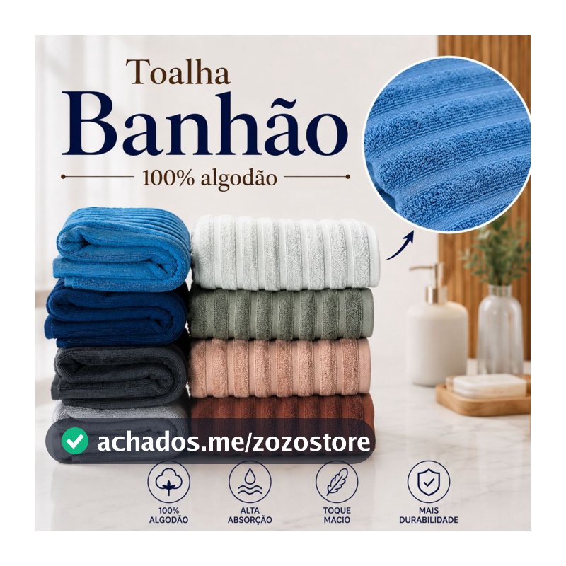 Toalha Banhão Gigante E Rosto 100% Algodão Alta Absorção Toque Macio Aveludada Enxuga Bem Wave Habitat