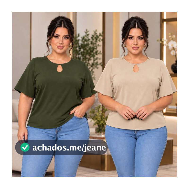 kit 2 Blusas variadas plus size feminina gola redonda com mangas soltinha dia- a- dia básica