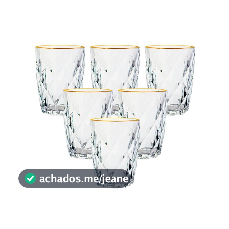 Conjunto De Copos De Vidro Diamond Fio De Ouro 270ml 6 Peças - Lyor