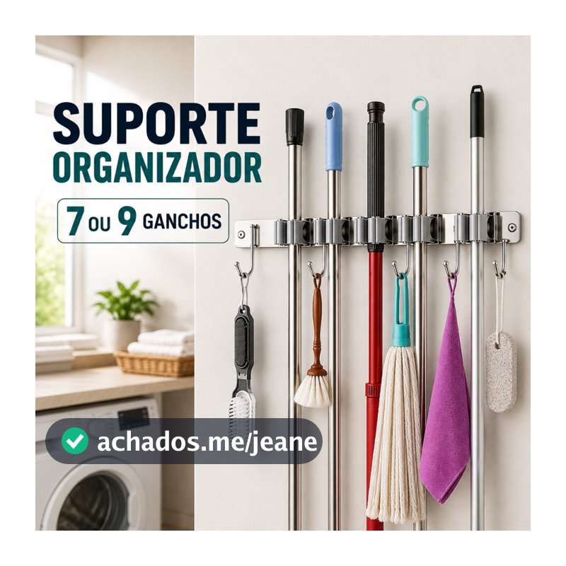 Suporte Porta Vassoura Inox Rodo Mop Parede Organizador Com Ganchos 38cm 50cm Utensílios de Limpeza