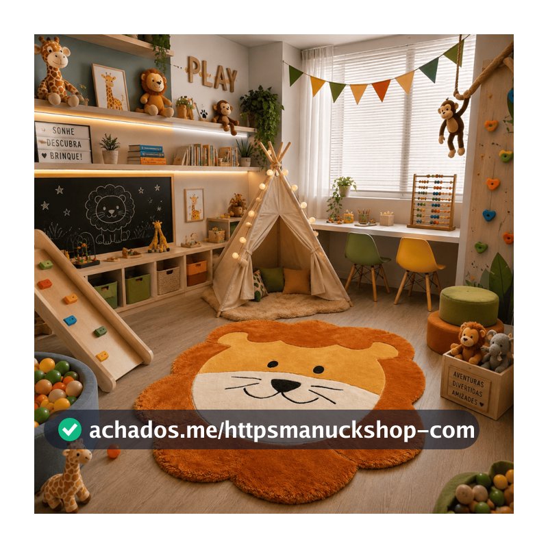 Tapete Leao pelucia safari com base emborrachada 0,93x 0,90 cm