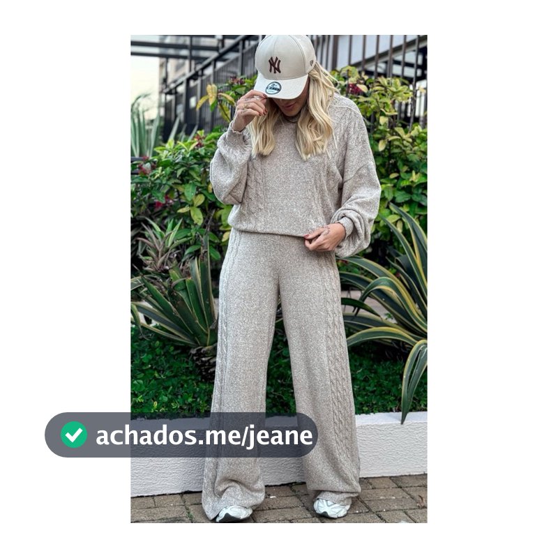 Conjunto fio mousse calça pantalona trança tricô inverno premium aero look