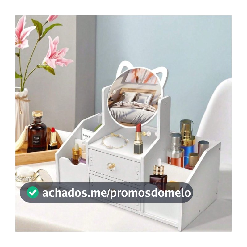 Porta Maquiagem Organizador de Cosméticos com Espelho e 2 Gavetas Estilo Clean e Funcional