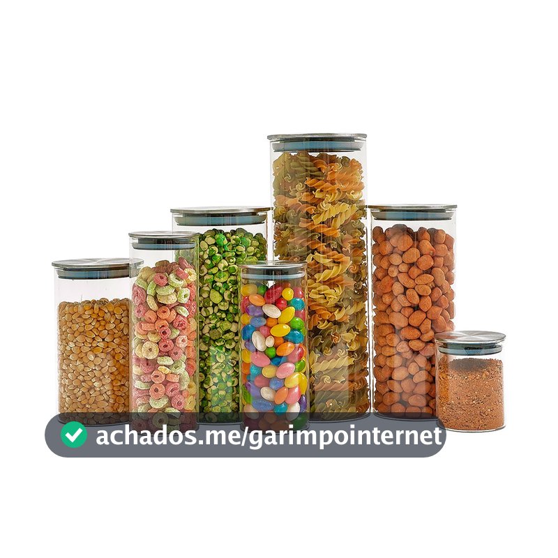 Kit 7 potes de vidro com tampa inox hermético redondo - Tud