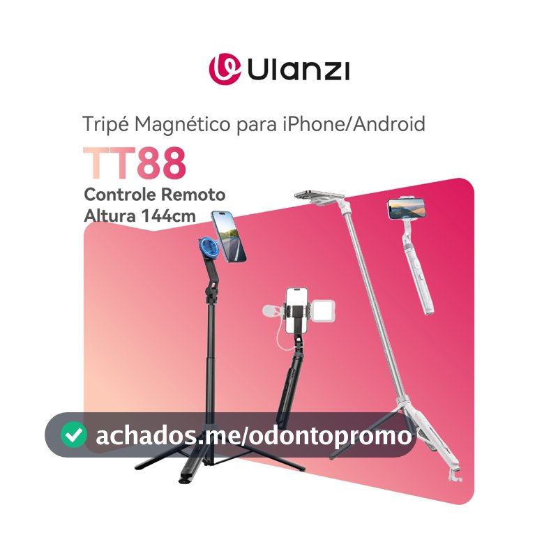 ULANZI TT88 Tripé Magnético para iPhone/Android, Bastão de Selfie 57”, Controle Remoto e Cold Shoe