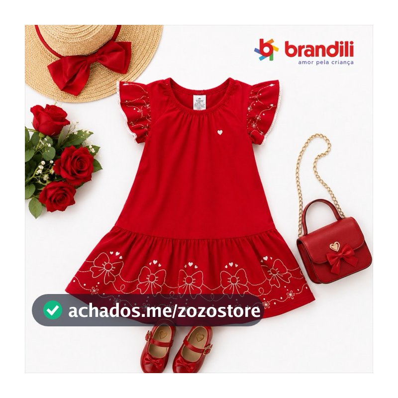 Vestido Infantil Natal Rodado Verão Brandili 1 a 8 anos Malha Confortável Original 37114