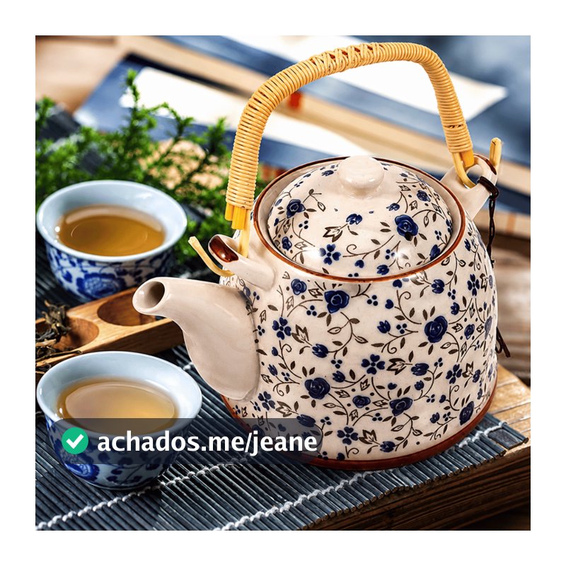 Bule Japonês 900ml de Porcelana com Infusor – Tokyo / Chá / Alça Bambu / Bebidas Quentes / Cozinha