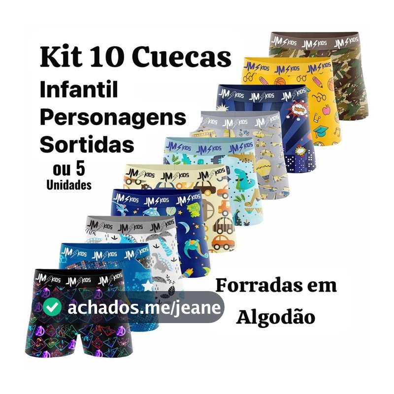 Kit Cueca Infantil Personagens Box Com Forro Em Algodão