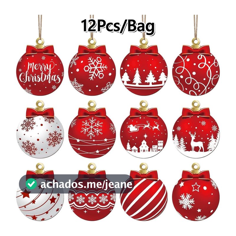 12 Pcs Bola De Natal Pingente Enfeite De Madeira Decorações Penduradas DIY Árvore Decoração Artesanal