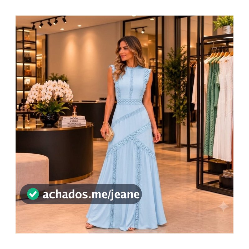 Vestido Cecília Longo Feminino com Detalhes em Renda e Saia Fluida