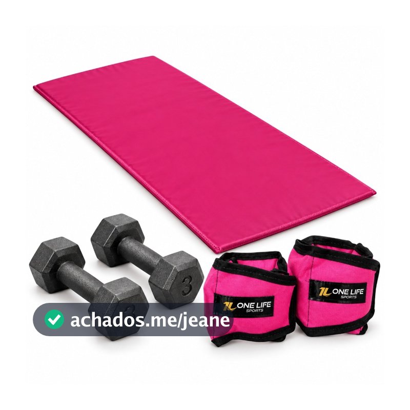 Kit Academia com Colchonete 90x40x3cm, Halteres Sextavados 3kg e Caneleiras 3kg para Treino de Força em Casa