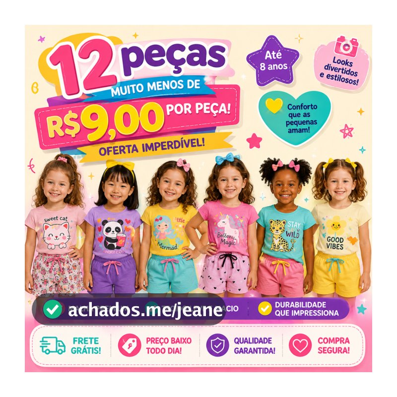Kit até 12 peças Conjunto Infantil Menina Verão Roupa Confortável Bebê Moda Criança Estampada