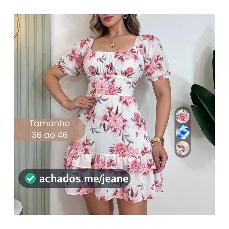 Vestido Feminino Curto Manga Princesa Tecido Premium Ate o 46