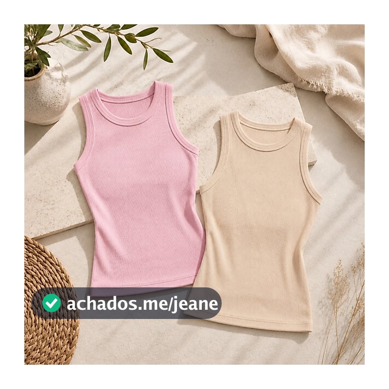Kit 2 Blusa Regata Feminina Canelada Lisa Premium Casual Dia a Dia