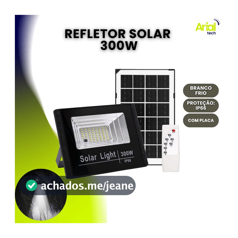 Refletor Led Solar 300w Holofote Com Placa Bateria a Prova D'água Externo