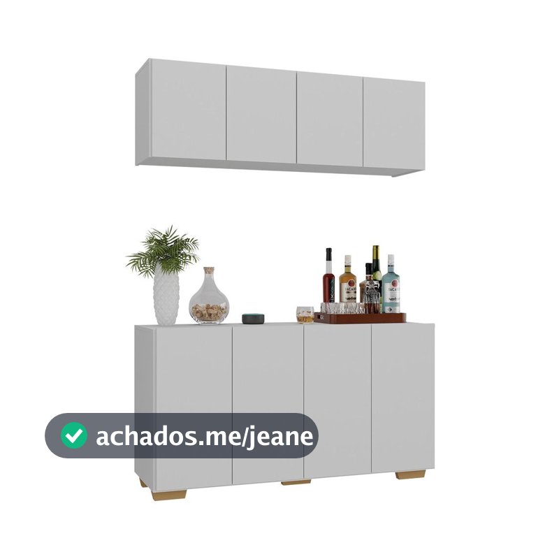 Kit Bar Armário Aéreo e Aparador 4 Portas Multimóveis MP1087