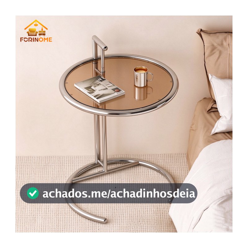 Mesa Lateral Redonda Cromada com Tampo de Vidro