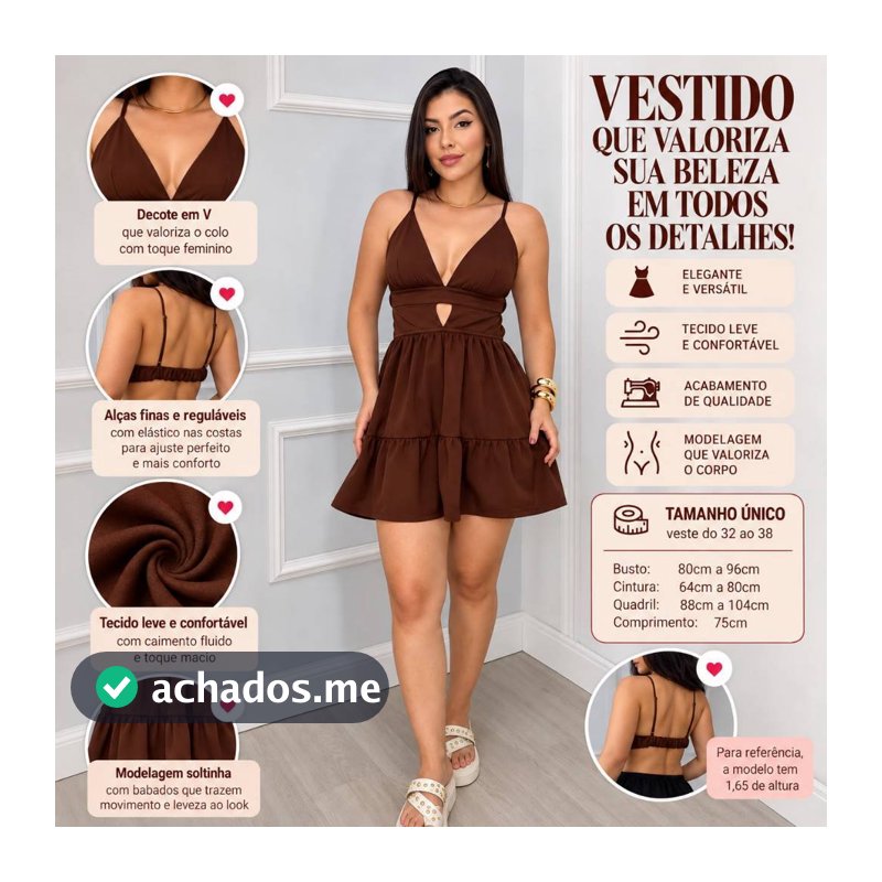 Vestido Feminino Curto Liso e  Estampado Costa Nua Sem Bojo