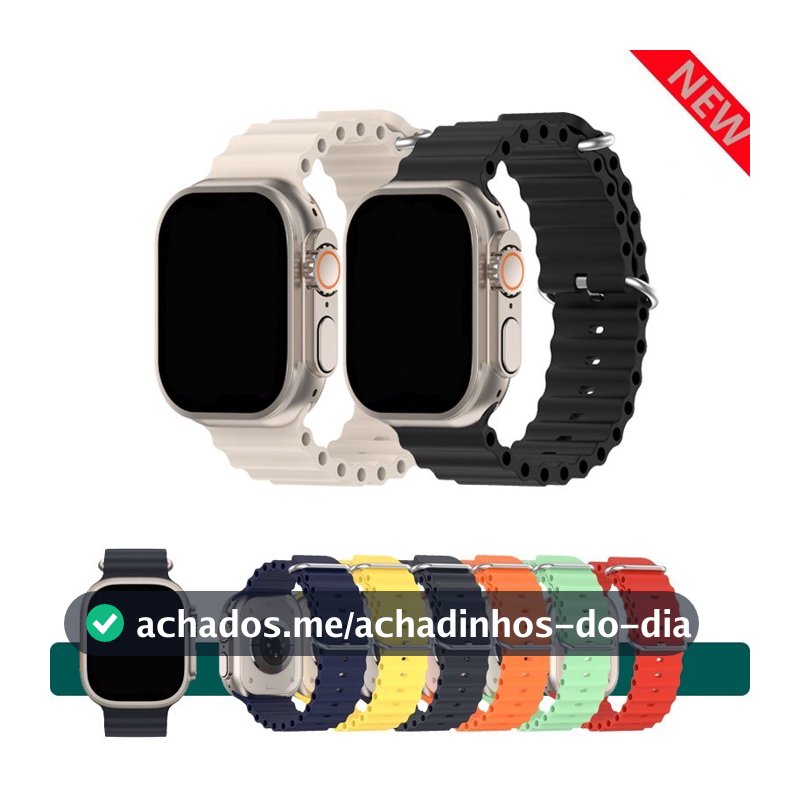 Pulseira Oceano Silicone Para Apple Watch e Iwo 38mm 40mm 41mm 42mm 44mm 45mm 49mm Ultra serie 8