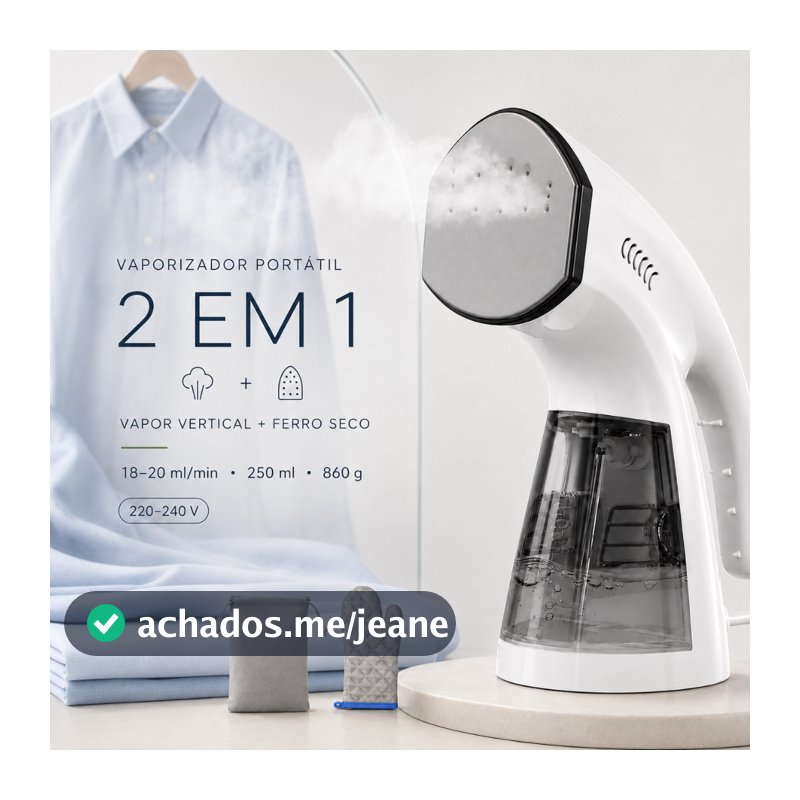 Ferro a Vapor Portátil S005 2 em 1 – Seco e Vapor, 220-240V, para Viagem e Uso Doméstico, 1600W, Vertical