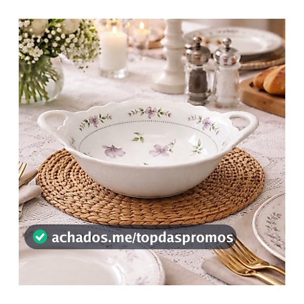 Travessa de Cerâmica Decorada com Alça – Floral Delicada