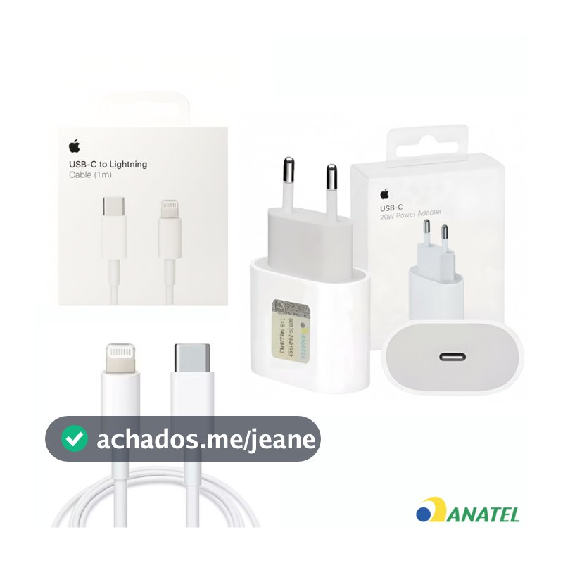 Kit Cabo + Fonte Carregador 100% Original Apple 20W USB-C Turbo Lacrado ID-Apple IPad IPhone Tipo-C