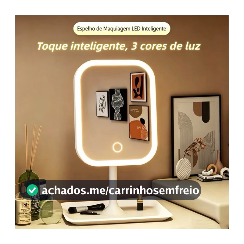 Espelho Para Maquiagem Mesa Inteligente Com Luz De Claro Led Portátil Dobrável Ajustável