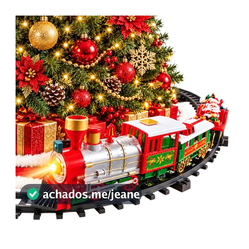 Trem Elétrico Decorativo Ferrorama Natalino Para Árvore de Natal Com Luz Som E Movimento Papai noel 31 peças Castela