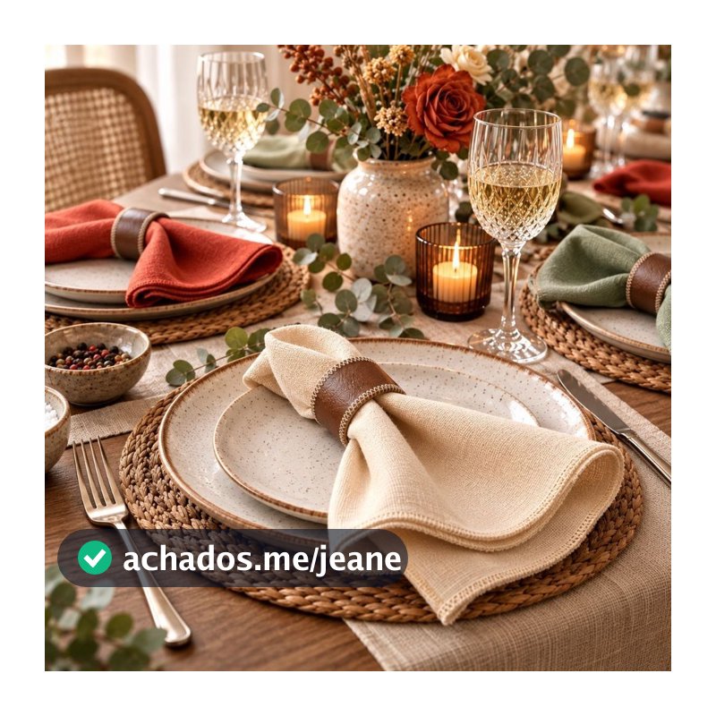 Kit 2 e 4 Guardanapo Em Linho 35X35 + Anel Em Couro Eleve a Elegância e Sofisticação da Sua Mesa Cores Variadas