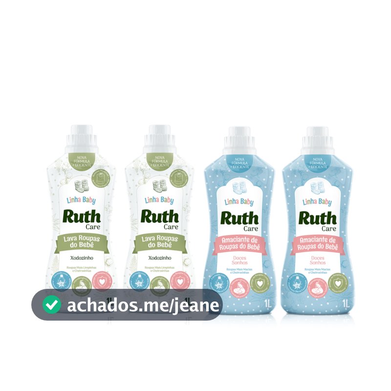 Kit com 2L de Lava Roupas Líquido Ruth Care Baby Xodozinho + 2L Amaciante Diluído Baby Care Doces Sonhos Ruth