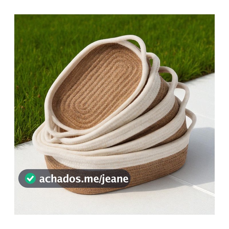 Kit 5 Cestas Armazenamento Corda Algodão Luxo Multiuso Decorativo - Organização e Beleza