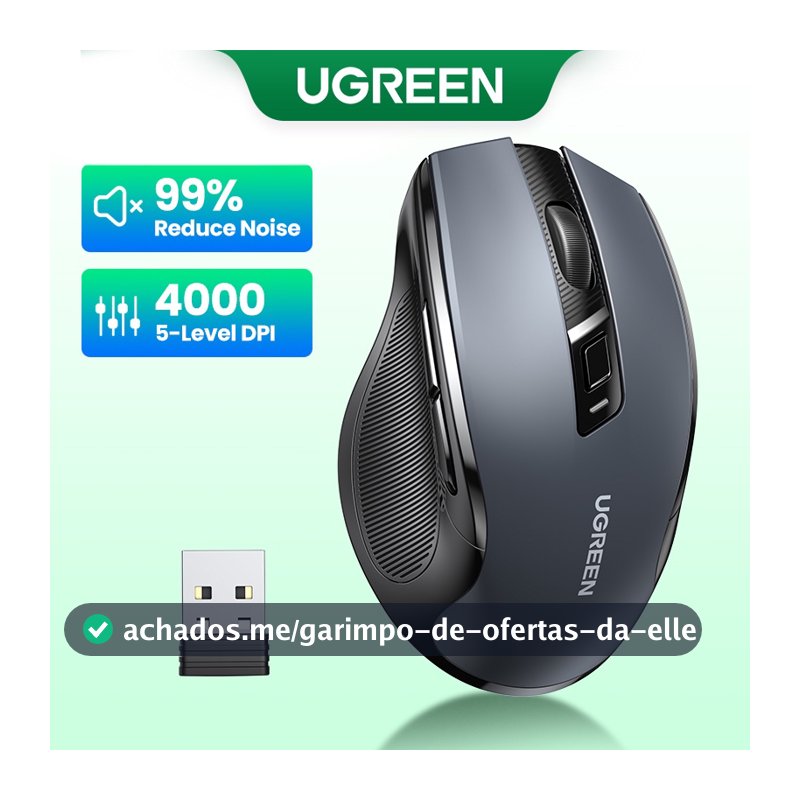 Mouse Sem Fio UGREEN , 6 Botões Silenciosos , 2.4G Com Mini Receptor USB , Configuração De DPI De 5 Níveis 4000DPI , PC