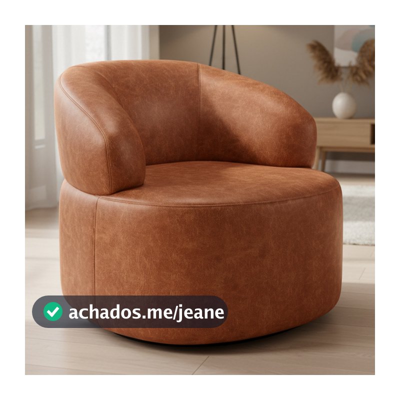 Poltrona Giratória Orgânica Para Sala de Estar Living Helena L02 Couríssimo Camel - Lyam Decor