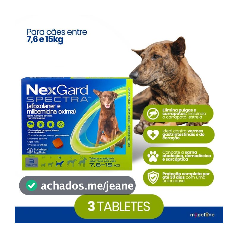 NexGard Spectra para Cães 7,6 a 15kg Antipulgas e Carrapatos - 3 Tabletes