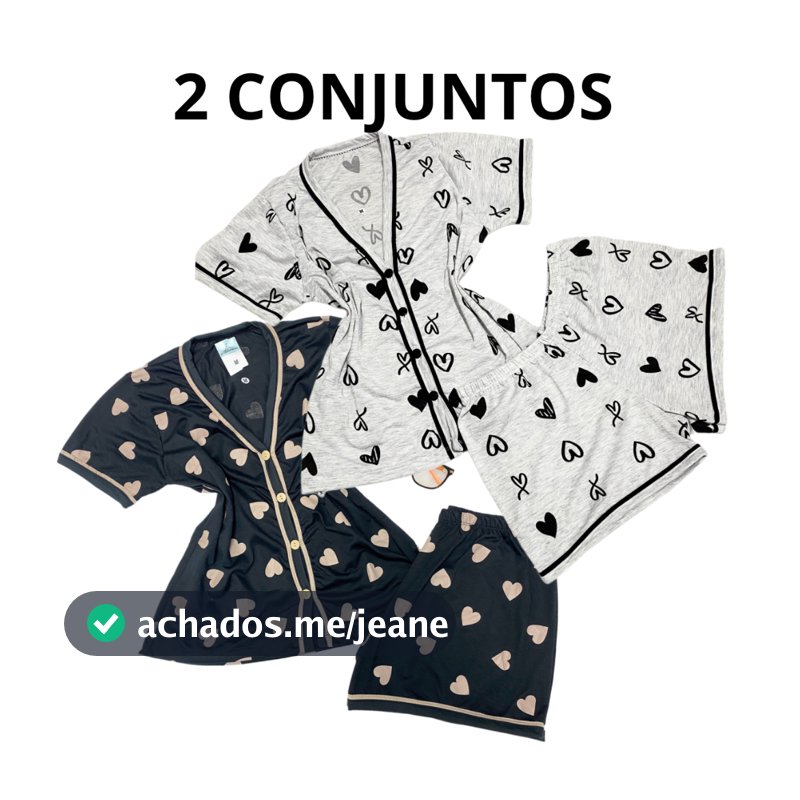 kit 2 Conjuntos Pijama Feminino Short Doll Gola V Americano Com Botões que abrem Amamentação Verão