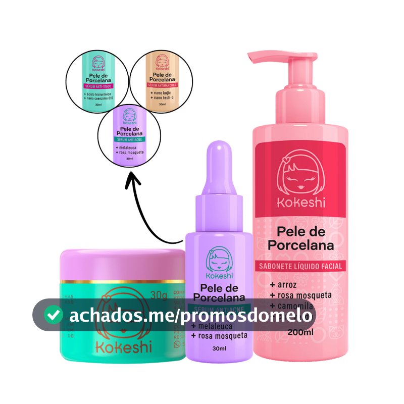 KIT Skin Care pele de porcelana kokeshi Creme Sabonete e sérum antiacne anti-idade ou antimanchas
