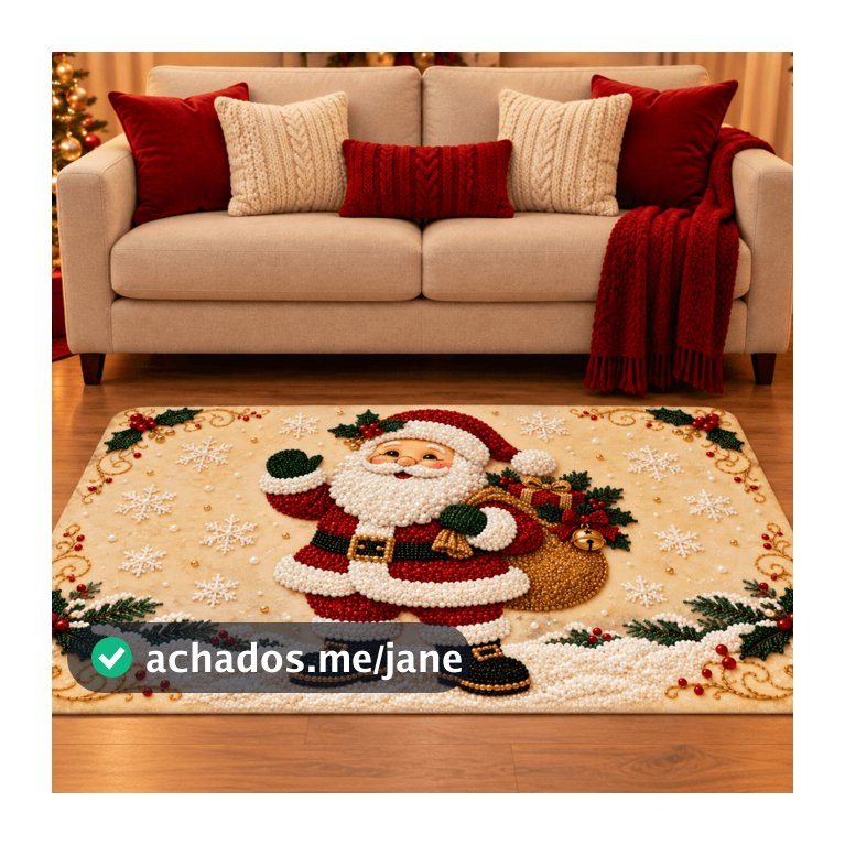 Tapete de Sala Natalino Emborrachado Antiderrapante 118x78cm Decorativo Natal Merry Christmas para Sala e Quarto