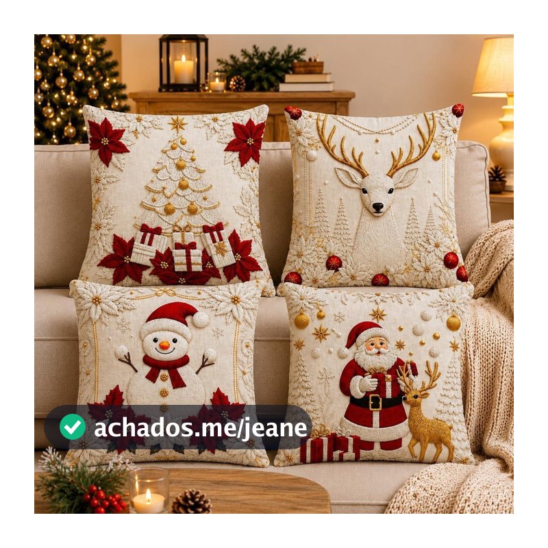kit Feliz Natal 4 peças capa de almofadas para decoração Natalina