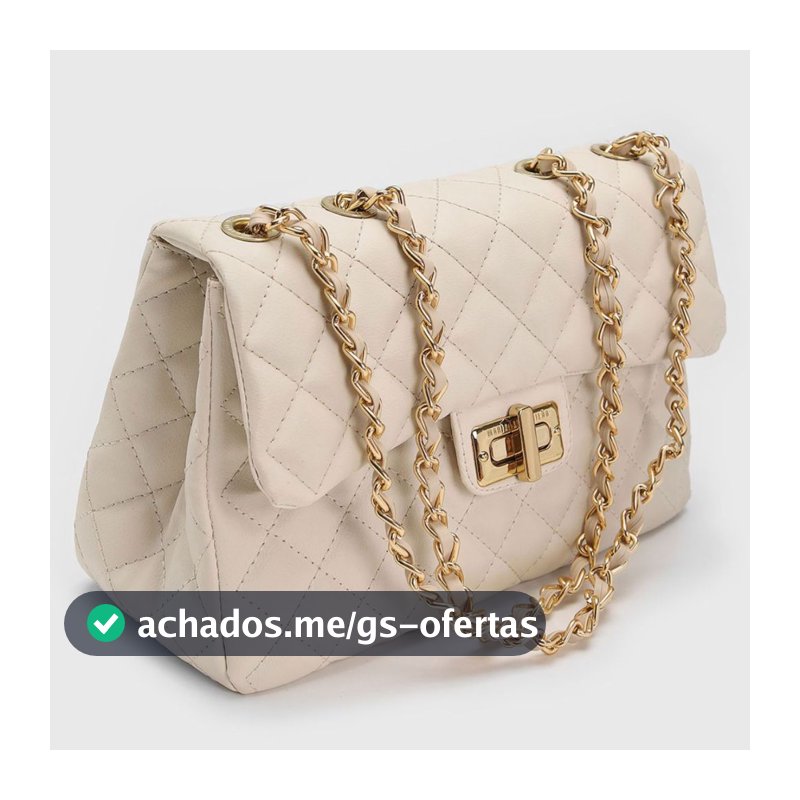 Bolsa Feminina Corrente Transversal Ombro Matelassê Lateral Off-White e Preta