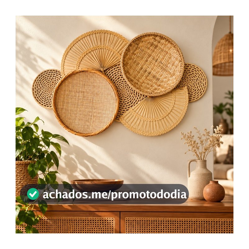 Decoração Parede Boho Composição Cestos de Palha