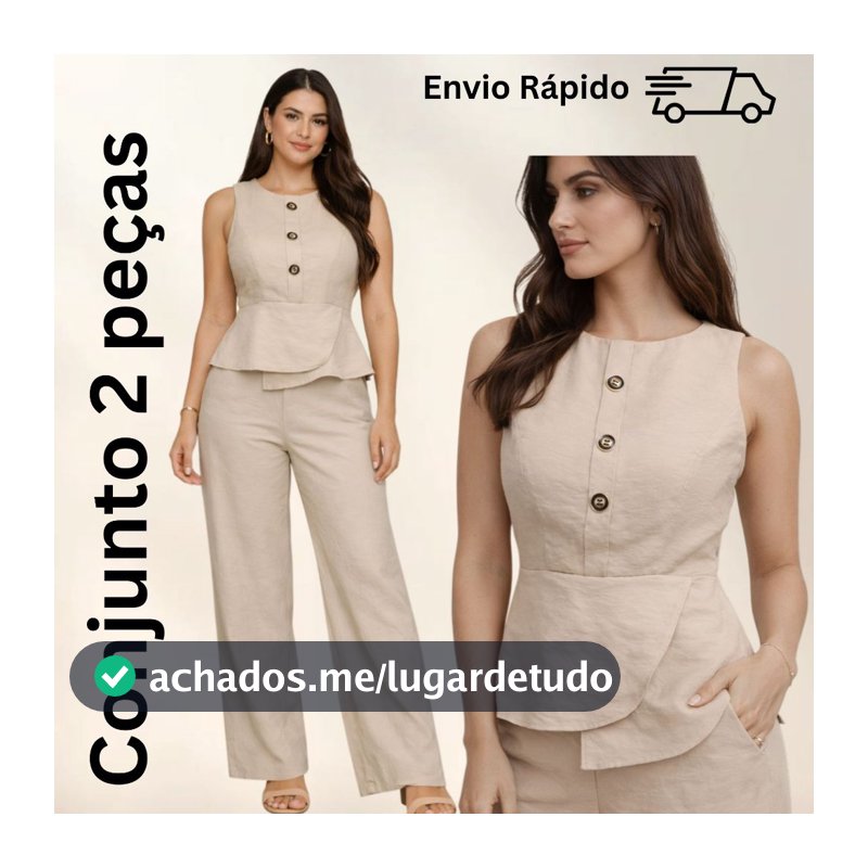 CONJUNTO FEMININO ELEGANTE CHIC CALÇA PANTALONA+COLETE ACINTURADO COM ZÍPER MODELAGEM AJUSTADA SLIM