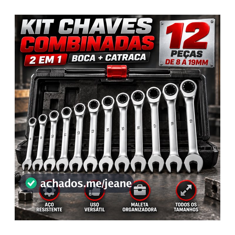 2 em 1 Jogo de Chaves Combinadas com Catraca – 12 Peças de 6 a 19mm | Aperto Rápido Vem com caixa de ferramentas