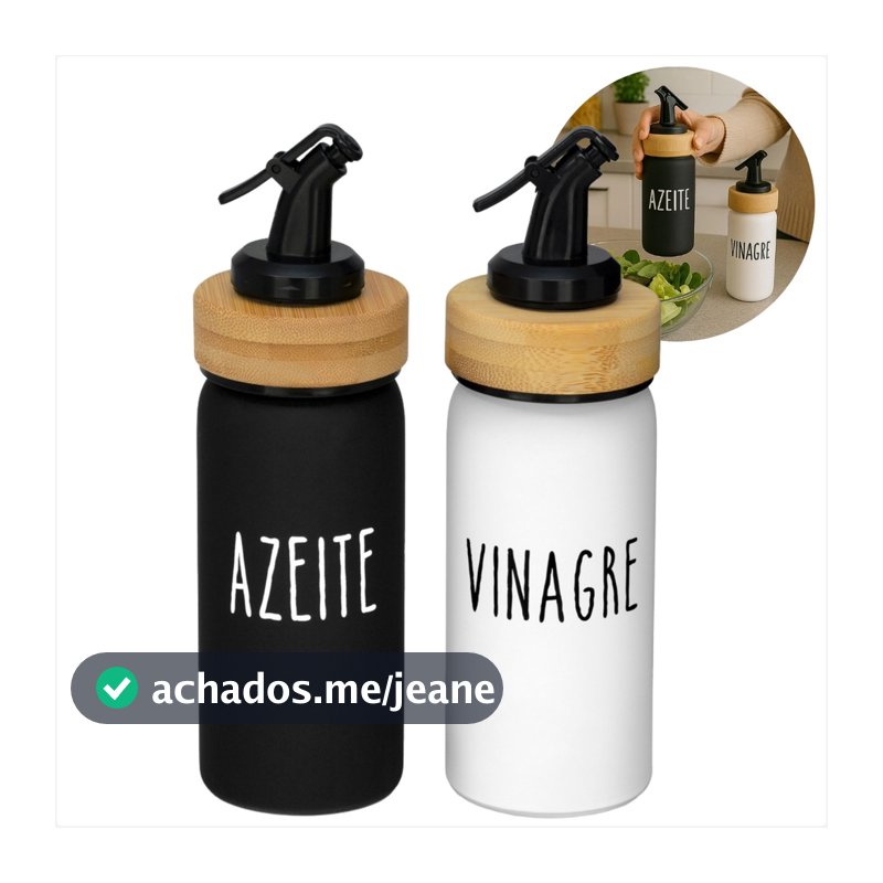 Galheteiro Doha Azeiteiteiro E Vinagreiro Com Bico Dosador hérmetico 2Pçs 220ml bambu e vidro