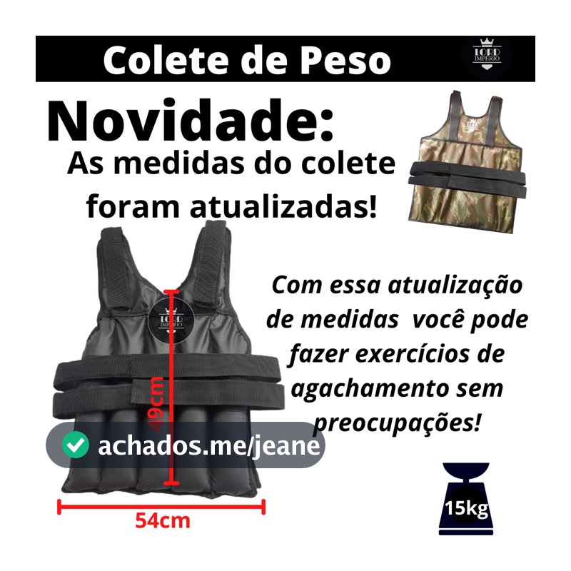 Colete De Peso 15kg P/ Treino Funcional Colete De Carga Crossfit Funcional Ajustavel treino em casa