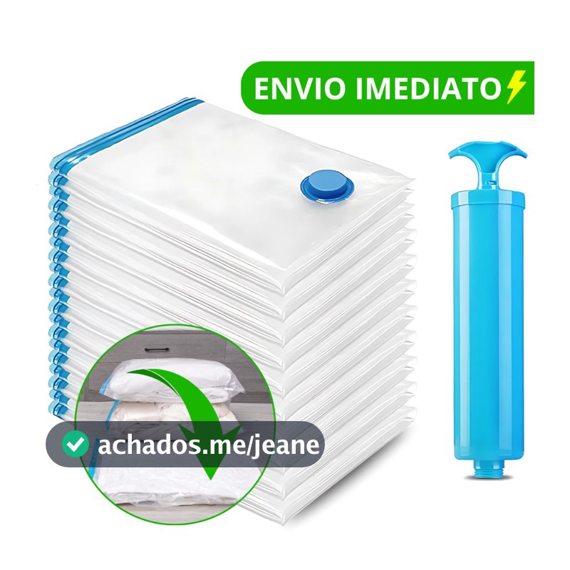 Kit 10 Saco a Vacuo Organização de Roupas 50x60 Mala Viagem Guarda Roupa Bomba Manual