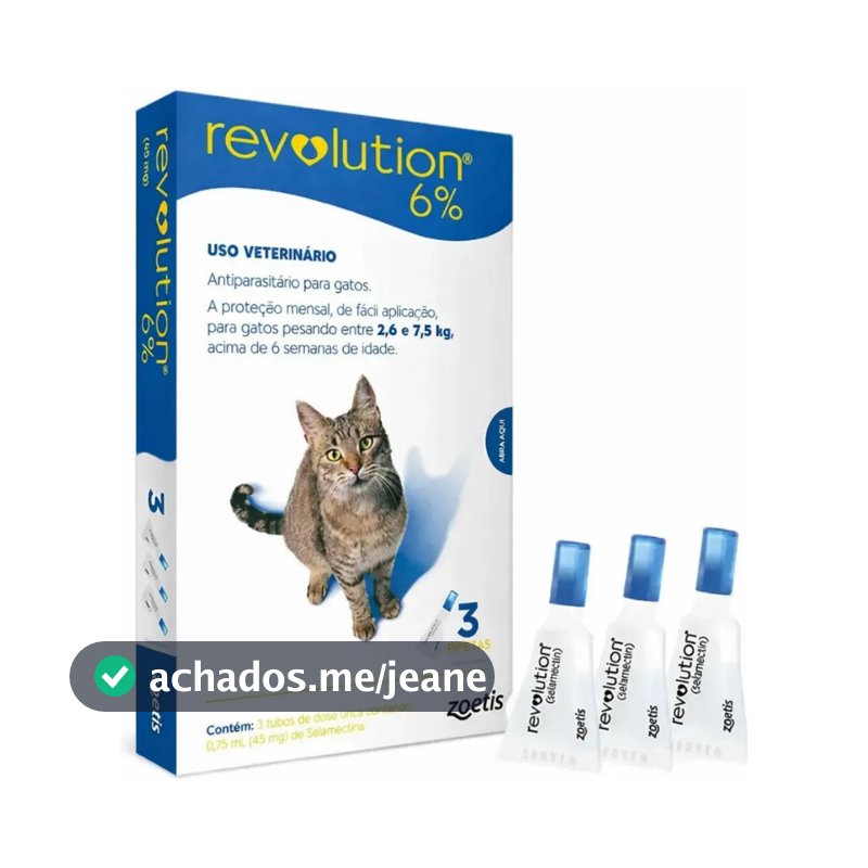 Revolution 6% Antiparasitário Tópico para Gatos - Proteção Contra Pulgas e Dermatite Alérgica 3 Pipetas