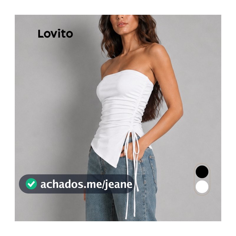 Lovito Top Sem Alças Assimétrico com Ajustador Moda Franzido Lateral Basico Feminino TKB68ED053